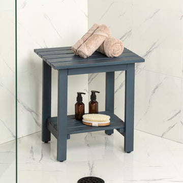 Kellie 16.1" Cottage Classic Slatted Solid Acacia Wood Indoor/Outdoor Shower Bench with Shelf